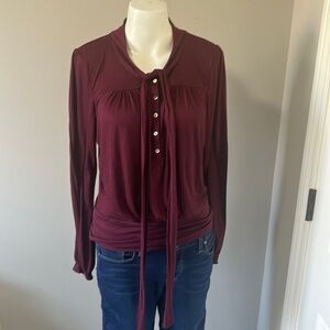 Anthropologie Cartonnier Sepviva Pullover Maroon Long Sleeve Tie Neck Sz L